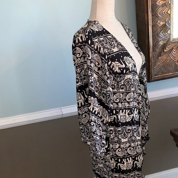 - Purple Month Kimono Open Front Elephant Print - Picture 2 of 8